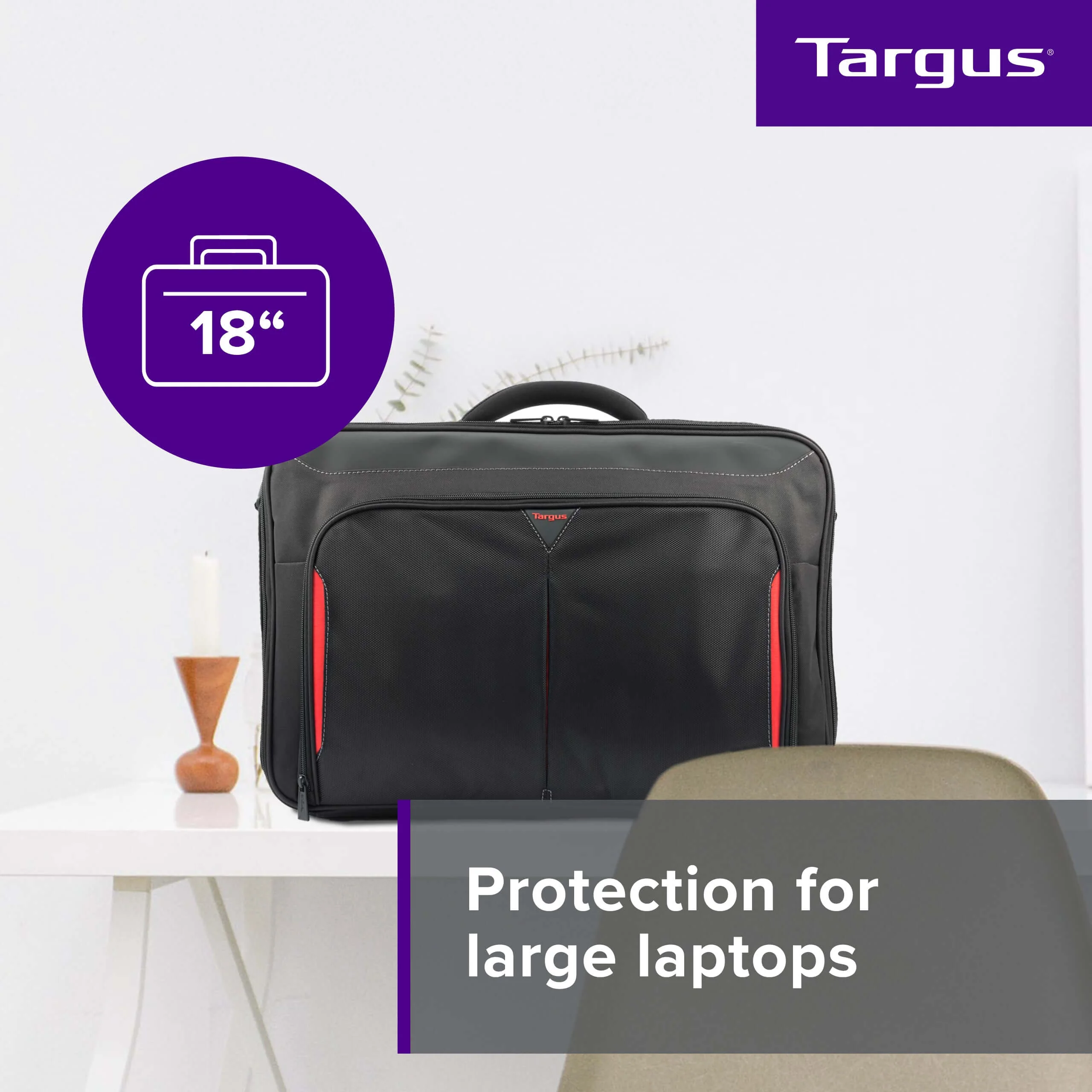 Classic+ 17-18" Clamshell Laptop Bag - Black/Red - Image 5
