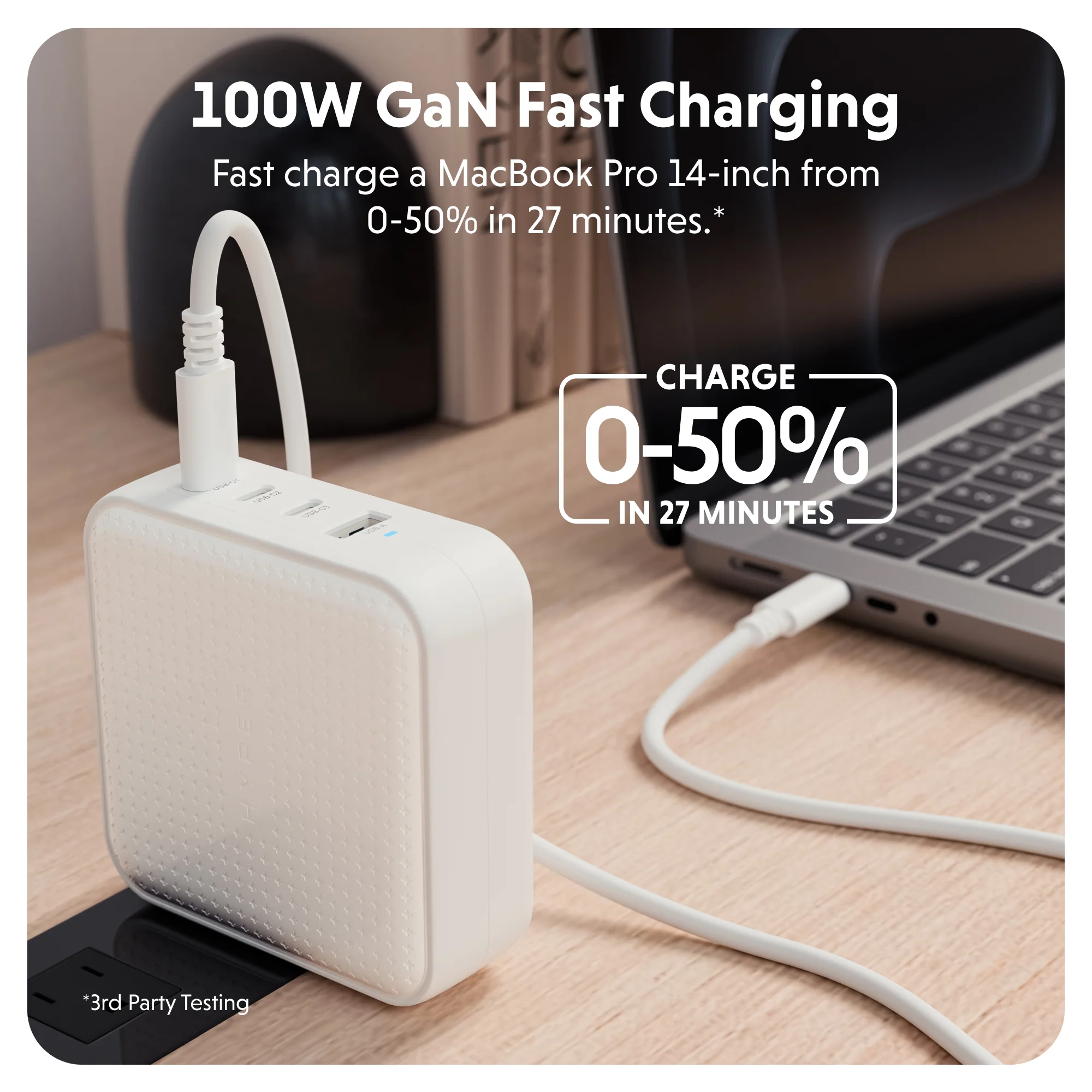 HyperJuice® 100W USB-C GaN Safety Tested Travel Charger - White - Image 5