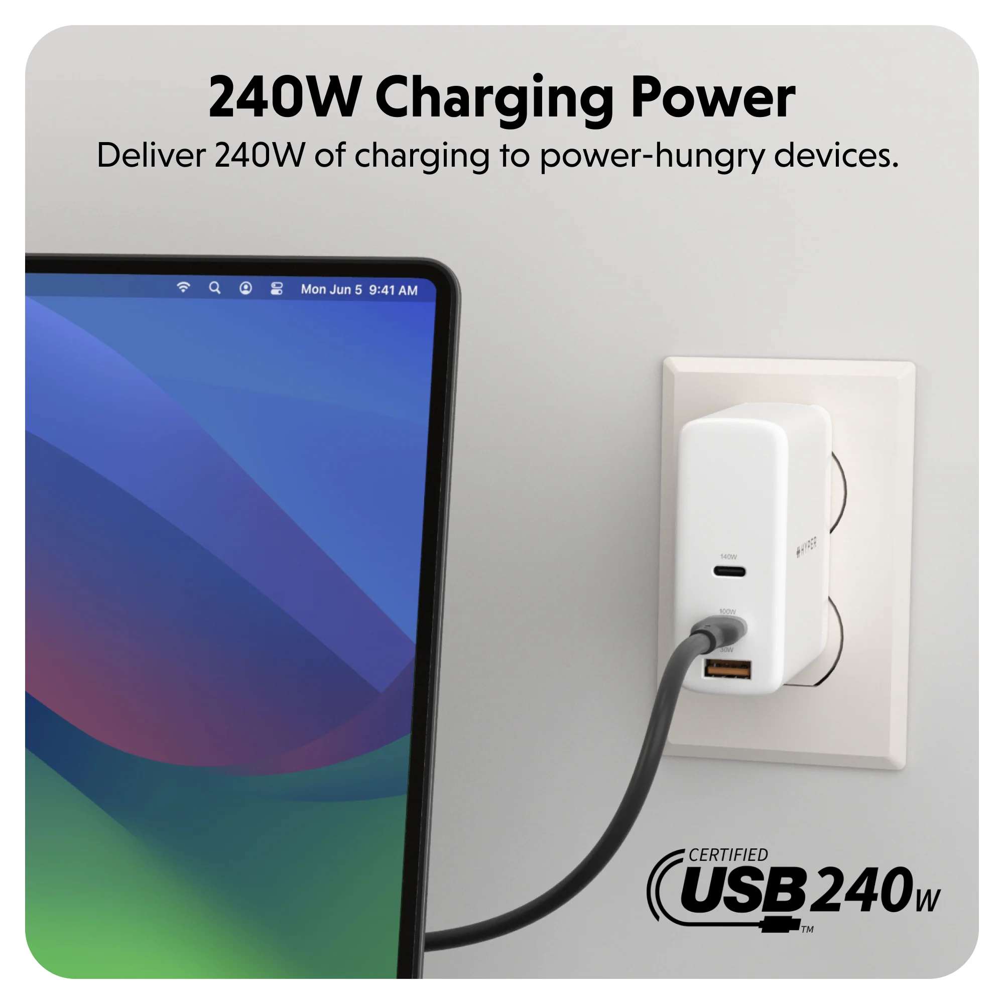 HyperJuice 240W Silicone USB-C to USB-C Cable (6ft/2m) - Black - Image 3